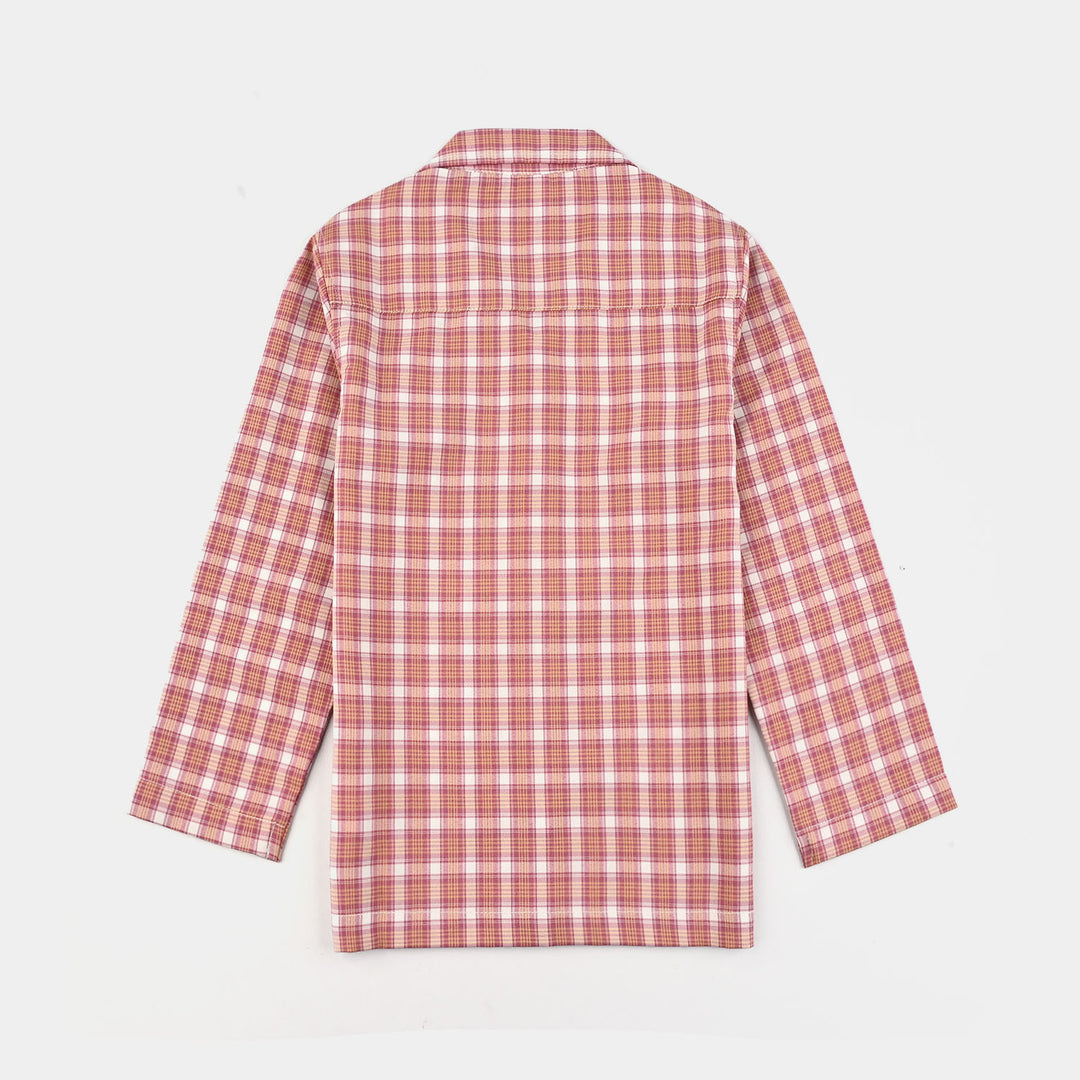 Girls Woven Night Suit-Check-Multi