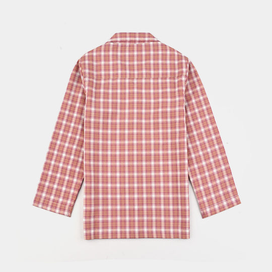 Girls Woven Night Suit-Check-Multi