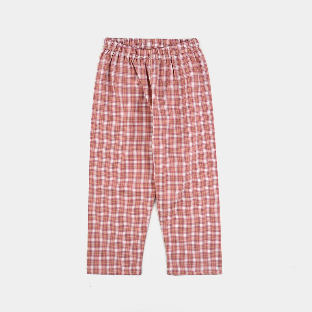 Girls Woven Night Suit-Check-Multi