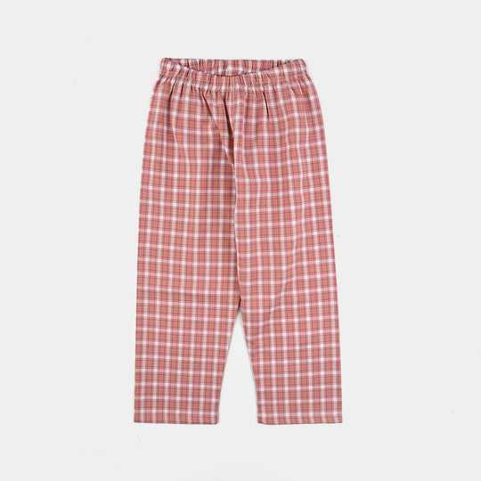 Girls Woven Night Suit-Check-Multi