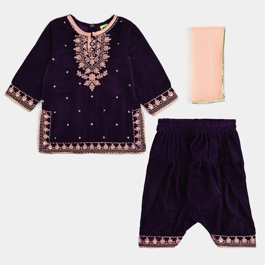 Infant Girls Velvet 3Pcs Rani - Purple