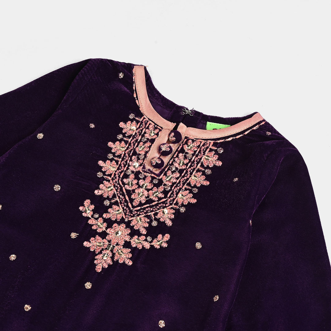 Infant Girls Velvet 3Pcs Rani - Purple