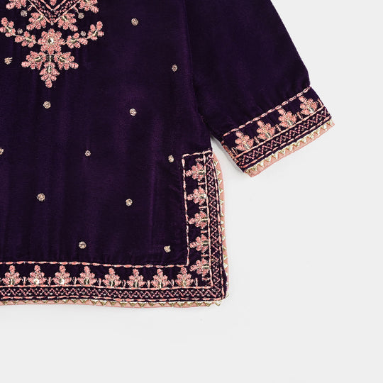 Infant Girls Velvet 3Pcs Rani - Purple