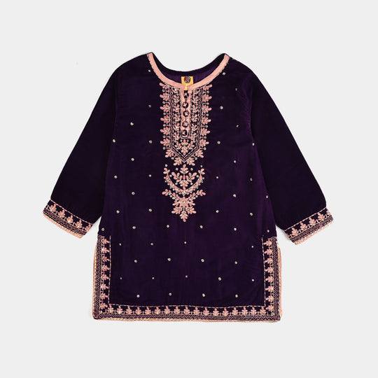 Girls Velvet 3Pcs Rani-Purple