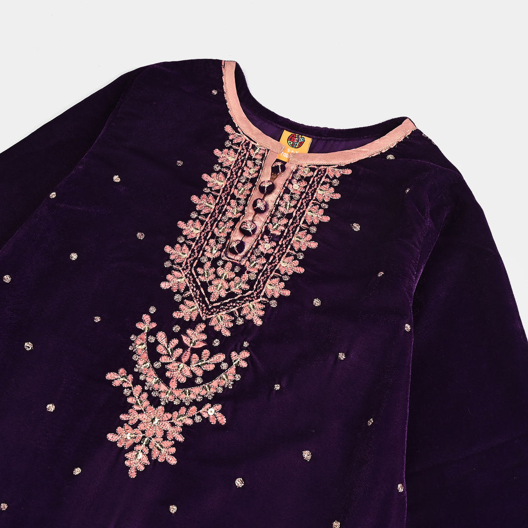 Girls Velvet 3Pcs Rani-Purple