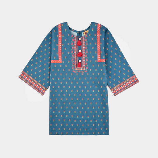 Girls Cotton Printed Kurti - Blue