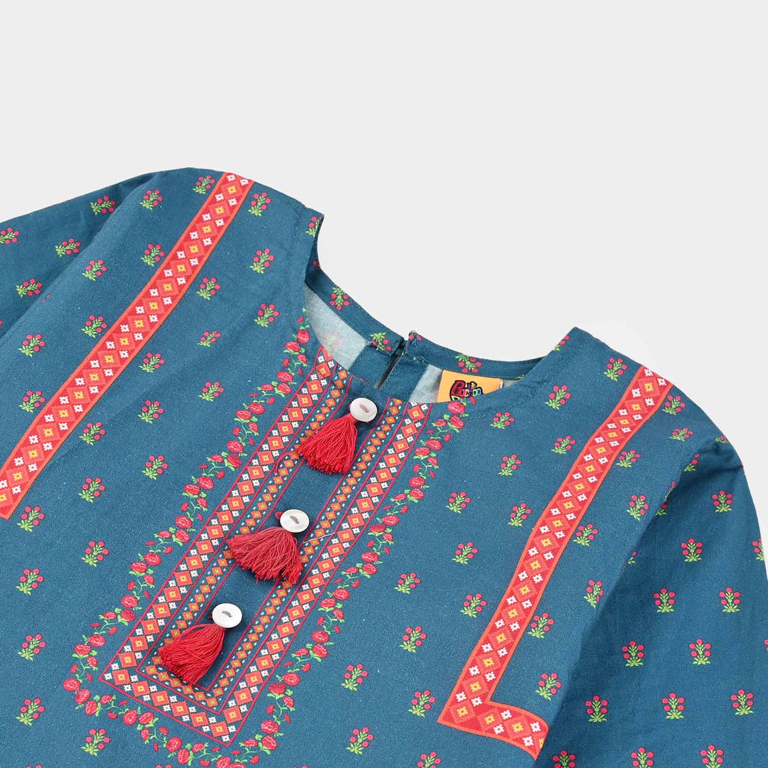 Girls Cotton Printed Kurti - Blue