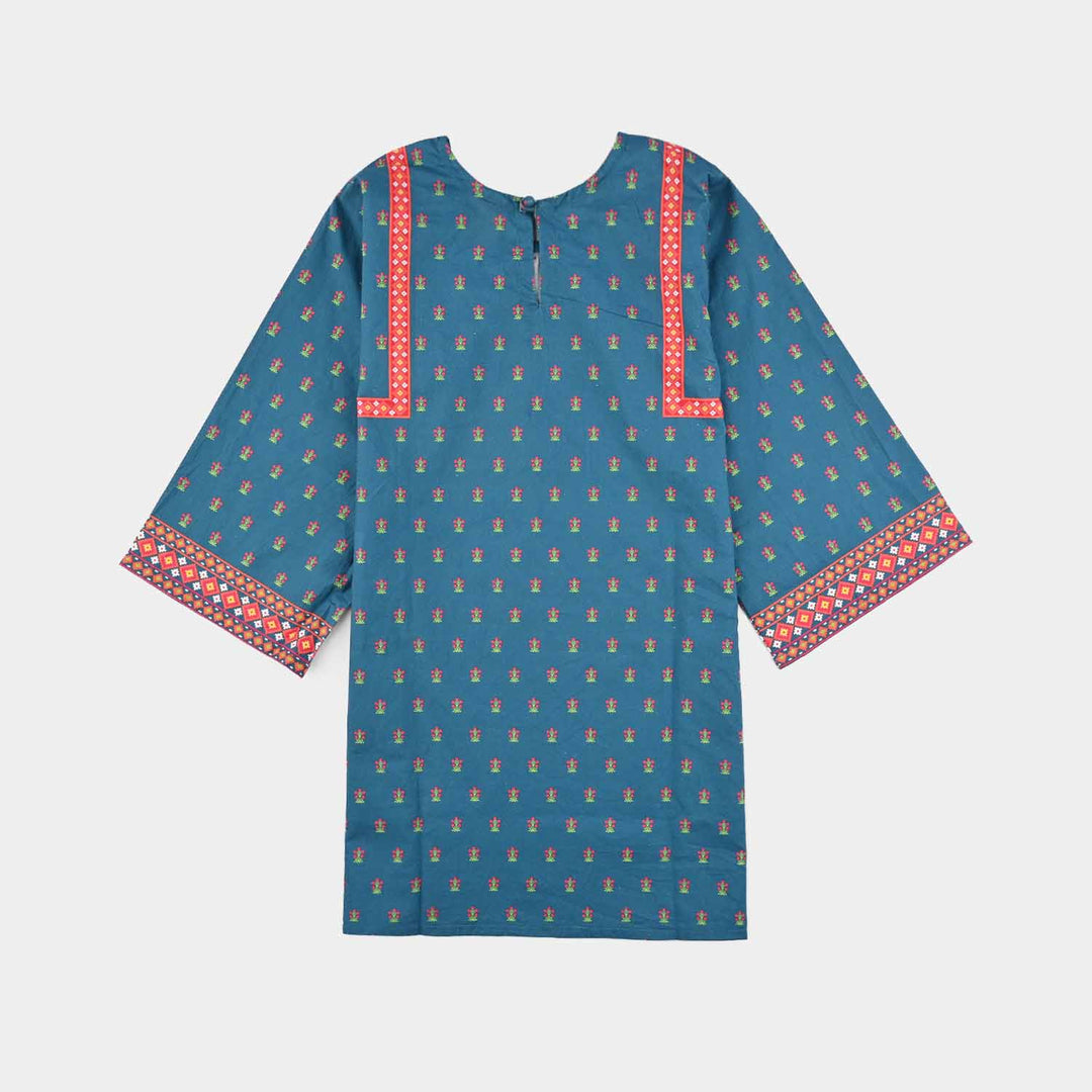 Girls Cotton Printed Kurti - Blue