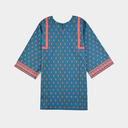 Girls Cotton Printed Kurti - Blue