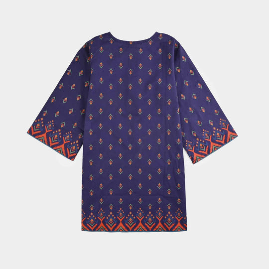 Girls Cotton Printed Kurti Ikat - Purple