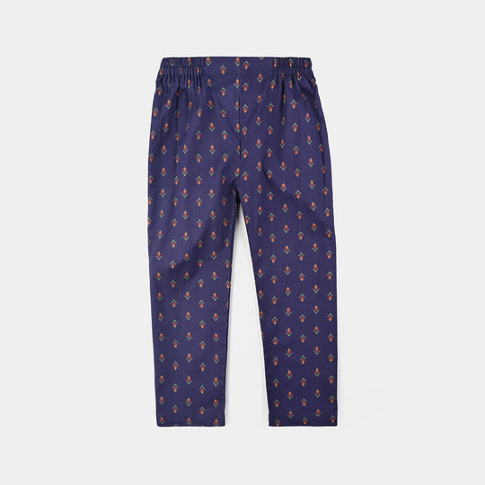Girls Cotton Printed Pant IKAT - Purple