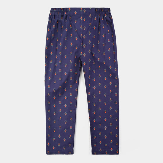 Girls Cotton Printed Pant IKAT - Purple