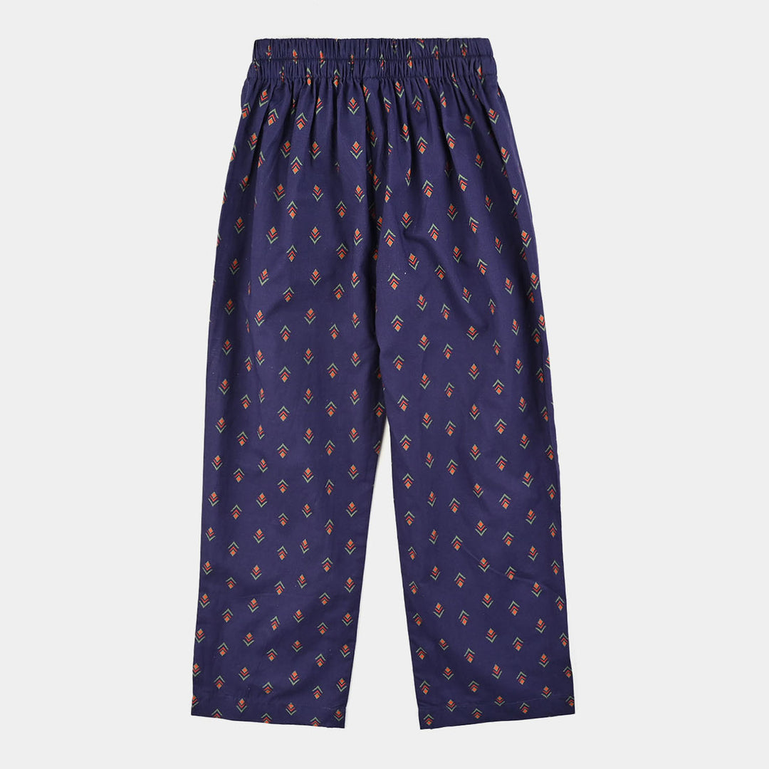 Girls Cotton Printed Pant IKAT - Purple