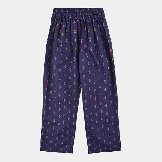 Girls Cotton Printed Pant IKAT - Purple