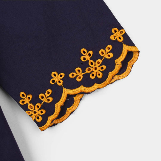 Girls Cotton Emb Kurti Yaqeen-Navy Blue