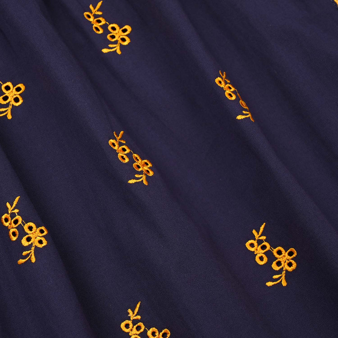 Girls Cotton Emb Kurti Yaqeen-Navy Blue