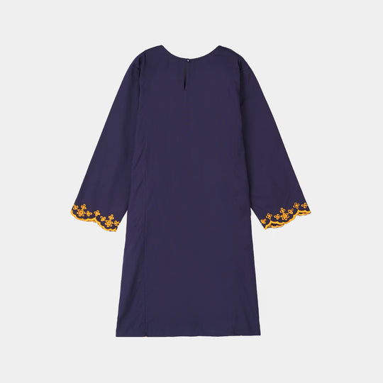 Girls Cotton Emb Kurti Yaqeen-Navy Blue