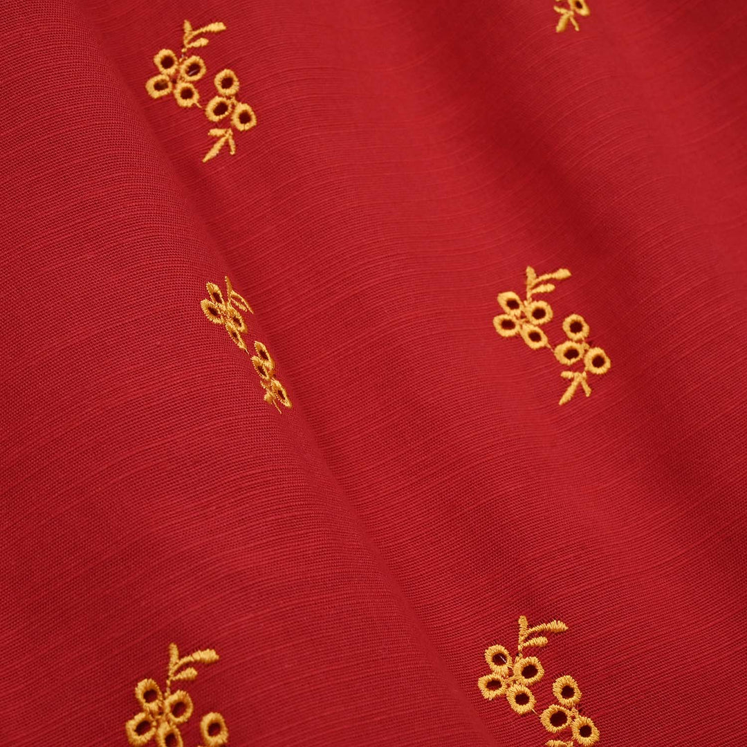 Girls Raw Silk Emb Kurti Yaqeen-MAROON