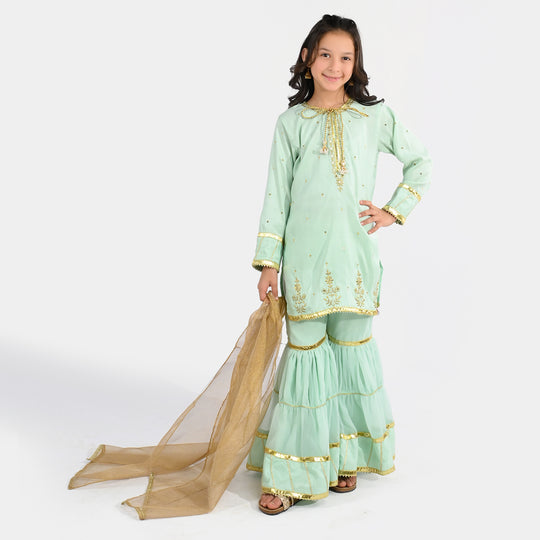 Girls Raw Silk 3-Piece Set (Chaman) - Mint Green