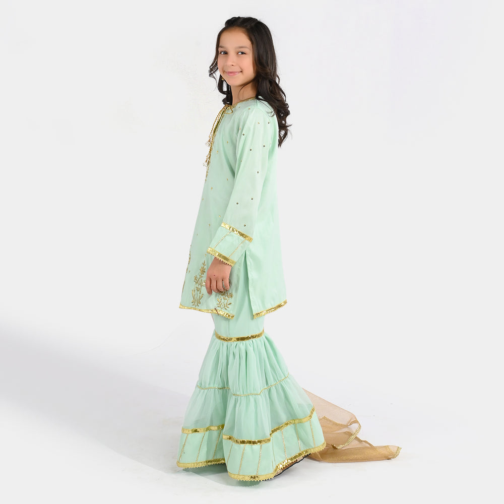 Girls Raw Silk 3-Piece Set (Chaman) - Mint Green