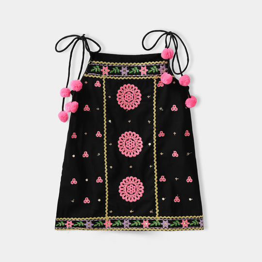 Infant Girls Raw Silk 2-Piece Set (Mah-E-Rang) - Black