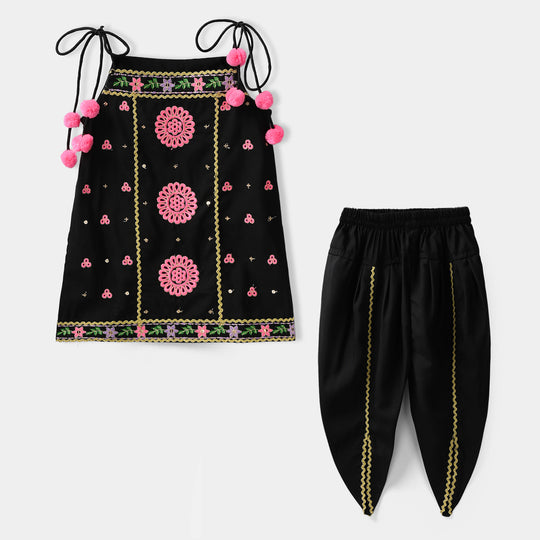 Infant Girls Raw Silk 2-Piece Set (Mah-E-Rang) - Black