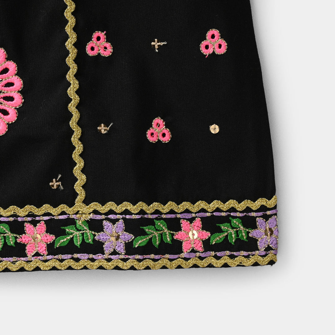 Infant Girls Raw Silk 2-Piece Set (Mah-E-Rang) - Black