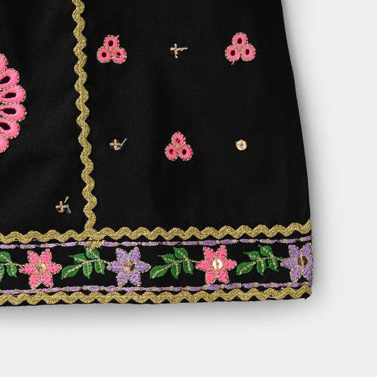 Infant Girls Raw Silk 2-Piece Set (Mah-E-Rang) - Black