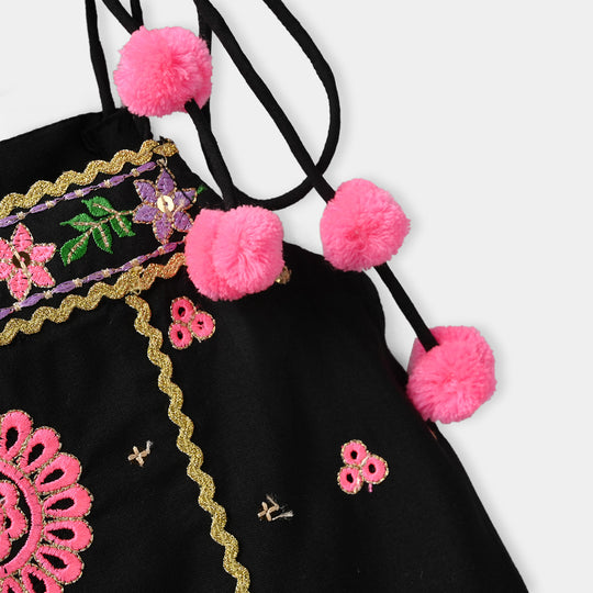 Infant Girls Raw Silk 2-Piece Set (Mah-E-Rang) - Black