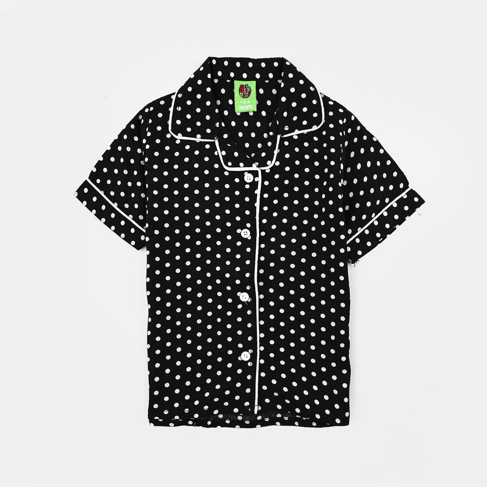 Infant Girls Viscose Night Suit - Polka Dot - Black