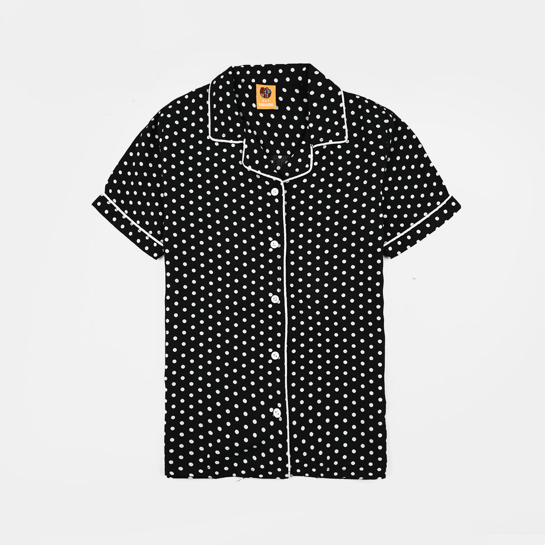 Girls Viscose Night Suit-Polka Dot-BLACK