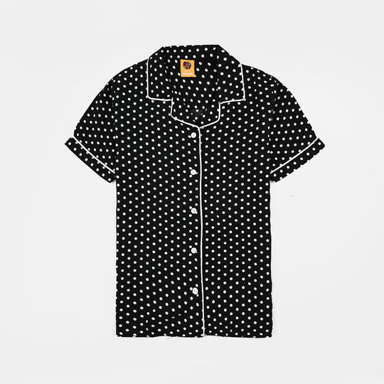 Girls Viscose Night Suit-Polka Dot-BLACK
