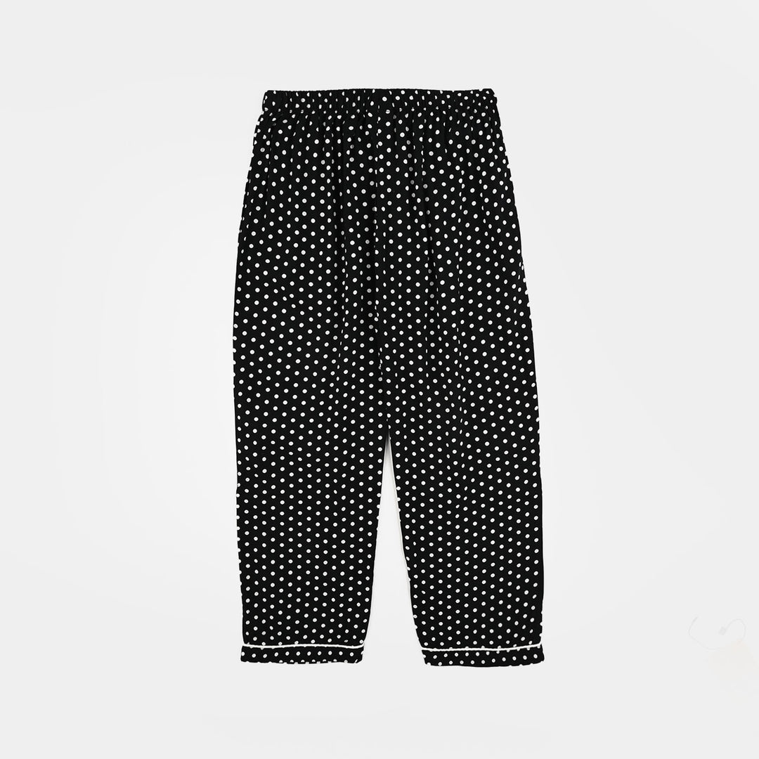 Girls Viscose Night Suit-Polka Dot-BLACK