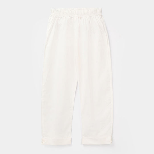Girls Cotton Pant Cuff - White