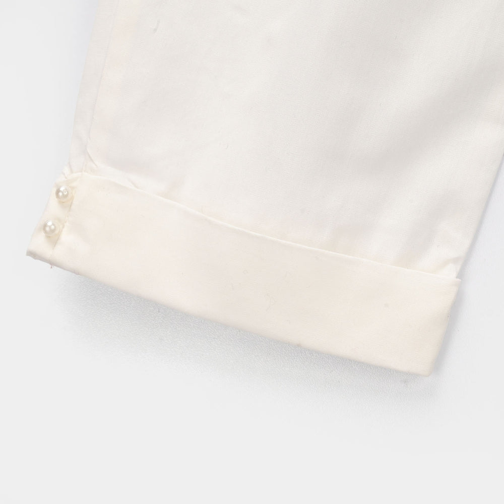 Girls Cotton Pant Cuff - White