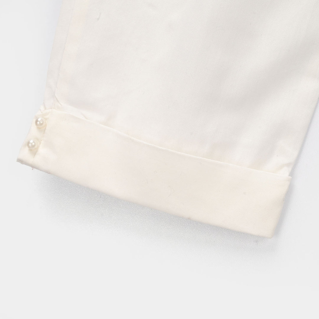 Girls Cotton Pant Cuff - White