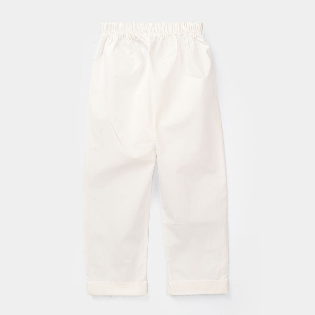 Girls Cotton Pant Cuff - White