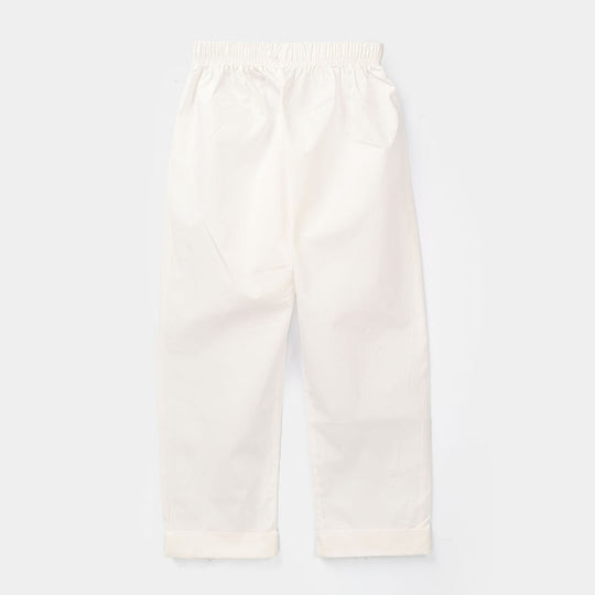 Girls Cotton Pant Cuff - White