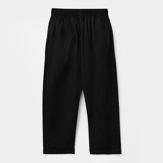 Girls Cotton Pant Cuff - Black