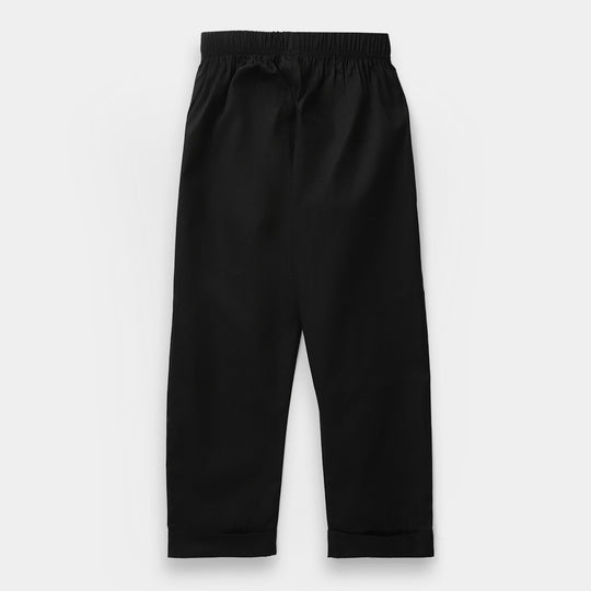 Girls Cotton Pant Cuff - Black