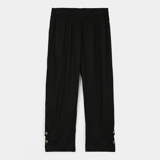 Girls Cotton Pant One Side-BLACK