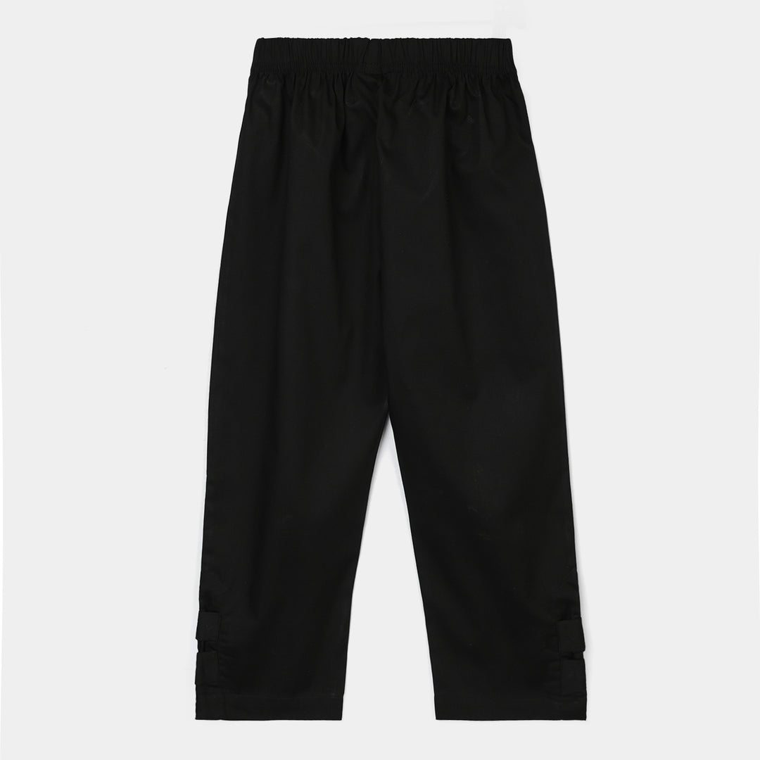 Girls Cotton Pant One Side-BLACK