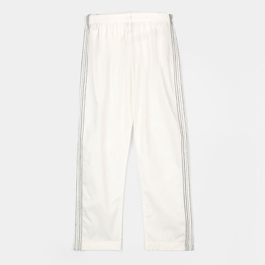 Girls Cotton Pant Stitches - White