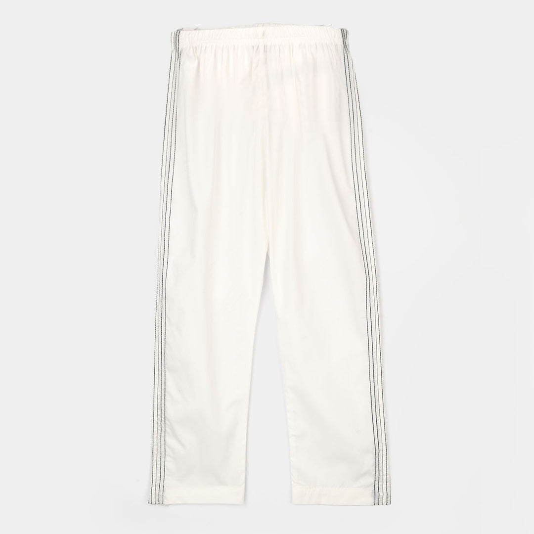 Girls Cotton Pant Stitches - White