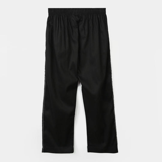 Girls Cotton Pant Stitches - Black