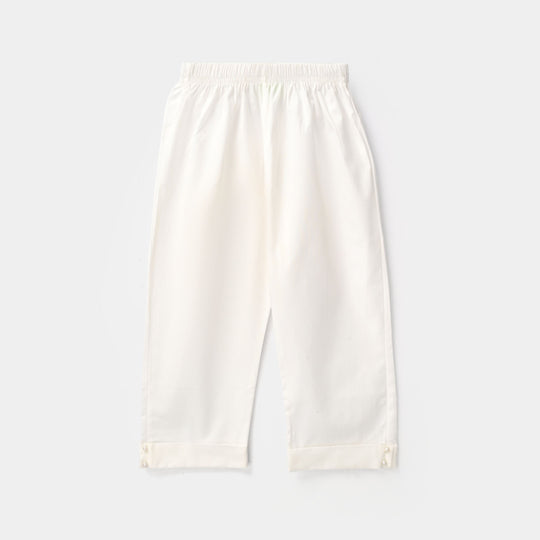 Infant Girls Cotton Pant Cuff - White