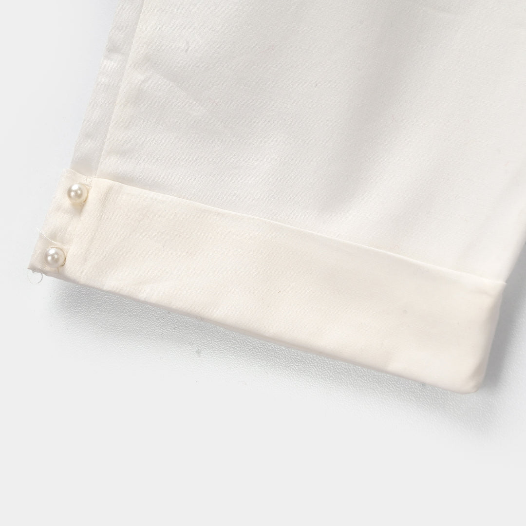 Infant Girls Cotton Pant Cuff - White