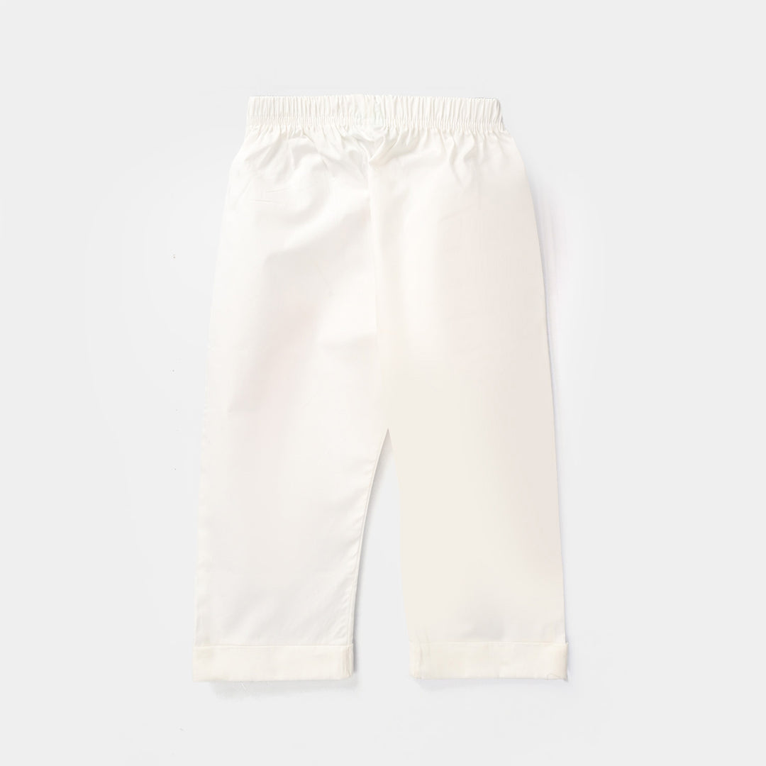 Infant Girls Cotton Pant Cuff - White