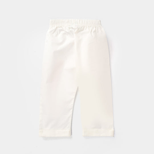 Infant Girls Cotton Pant Cuff - White