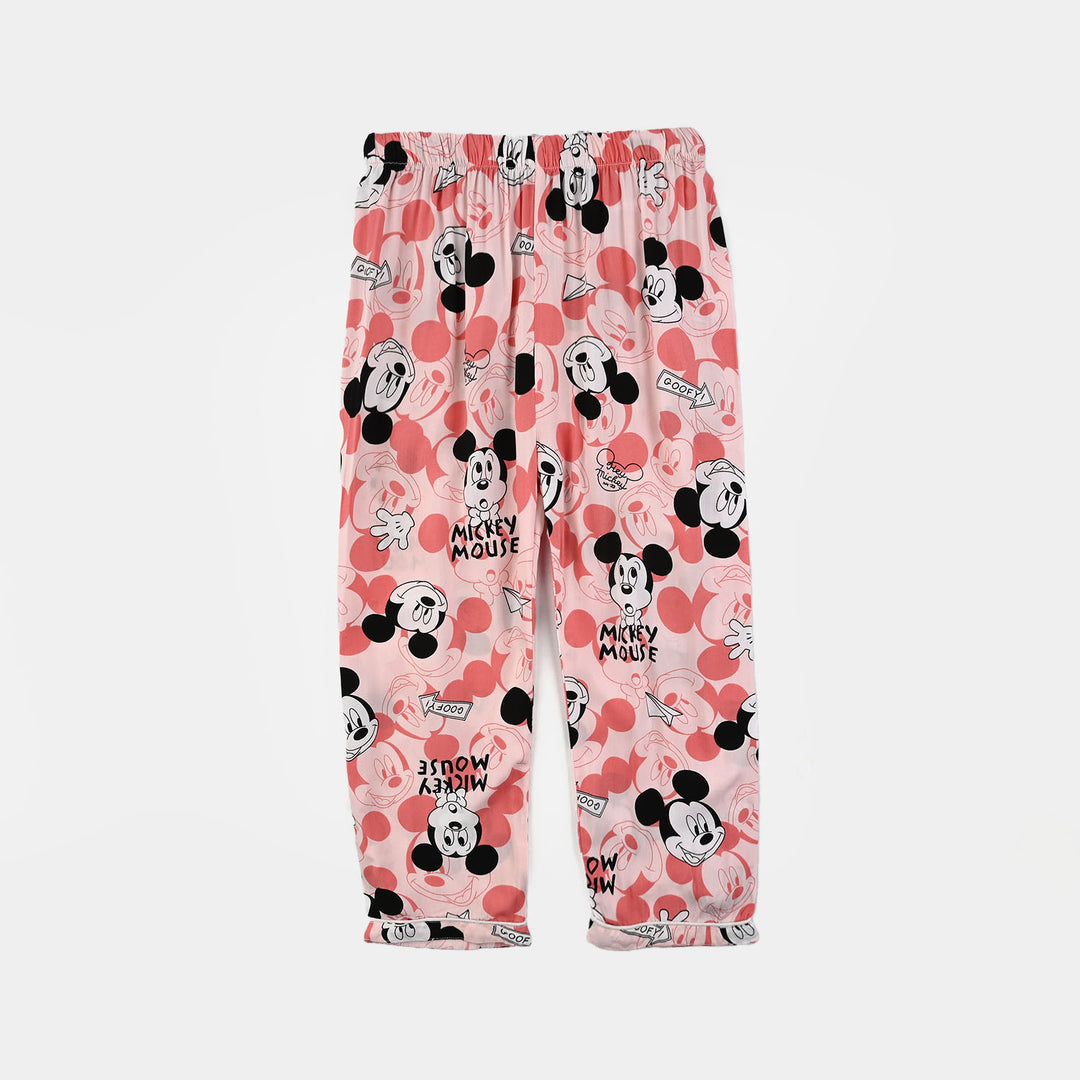 Girls Viscose Night Suit Printed-Pink